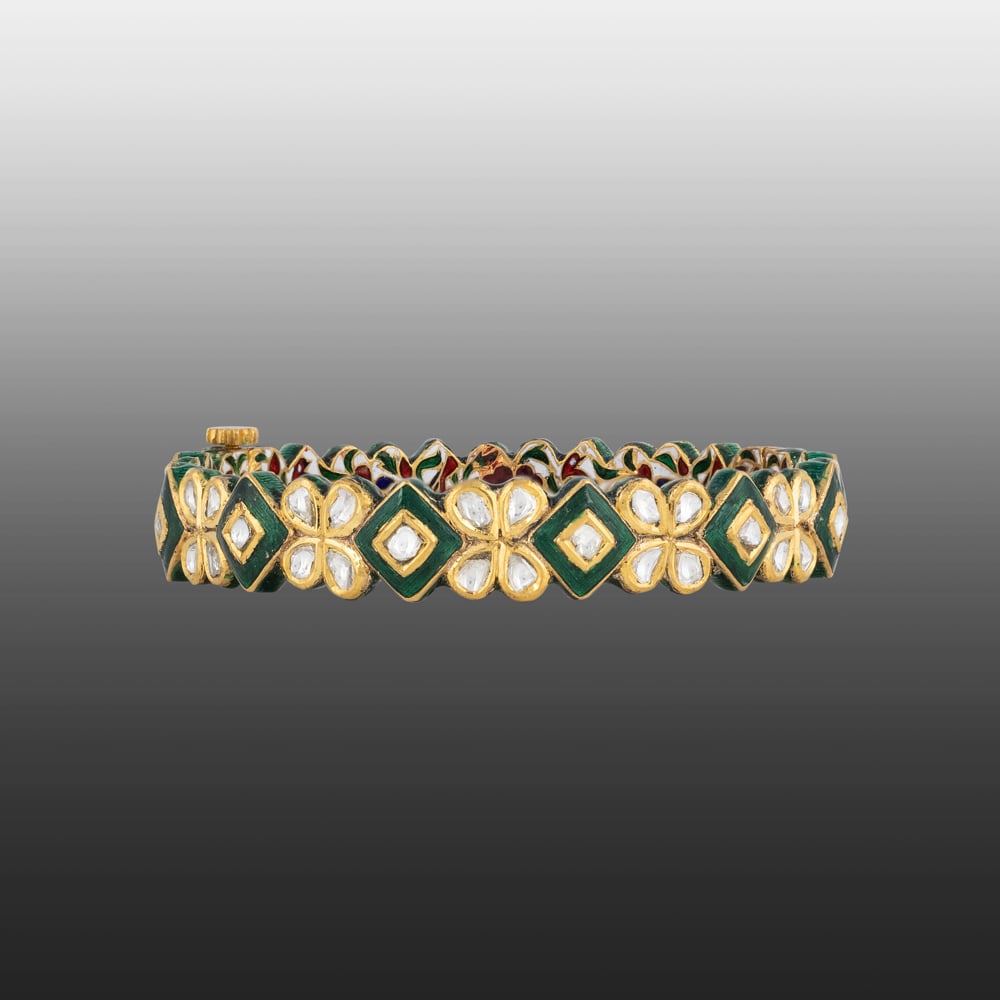 Polki Floral Bangle with Boxy Green Enamel